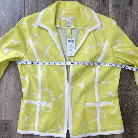 Chico's Blazer Womens Small Yellow Optic Floral Jacket Ceylon Jacket Ladies - Picture 4 of 7